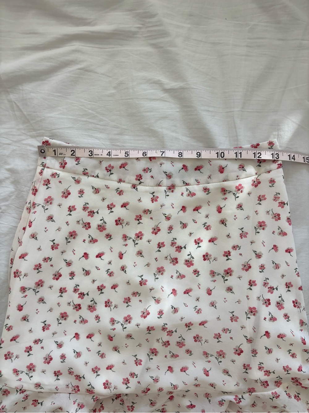 Floral Ruffle Hem Skirt - White with Pink Floral | Cottagecore Coquette Summer S - Picture 5 of 8